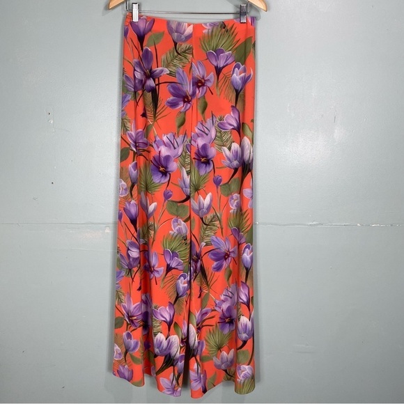 Alice & Olivia Athena Floral Pant Orange Purple Tropical Sz 8 Wide Leg High Rise - Picture 1 of 8